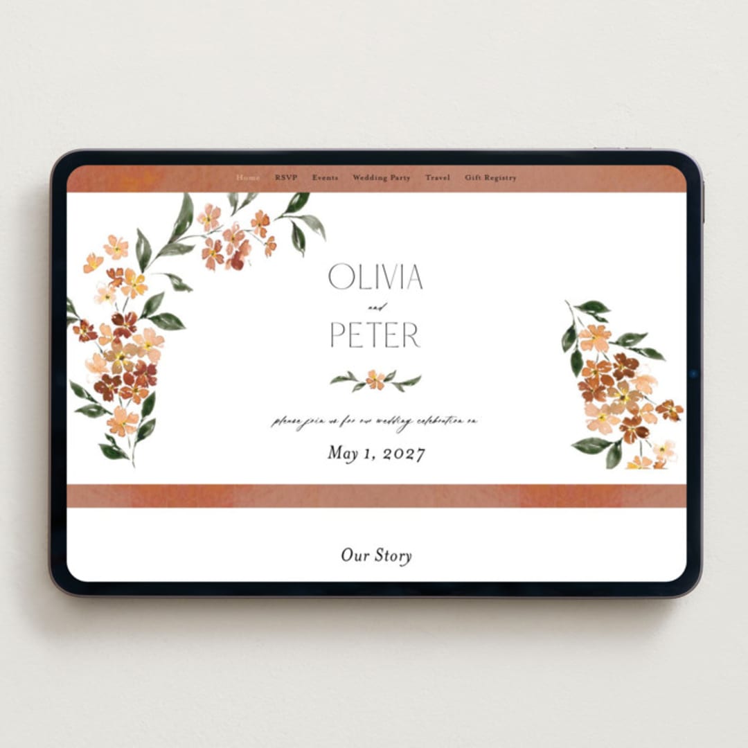"Sweeping Vine" - Wedding Website in Terracotta by Itsy Belle Studio - Desktop Design