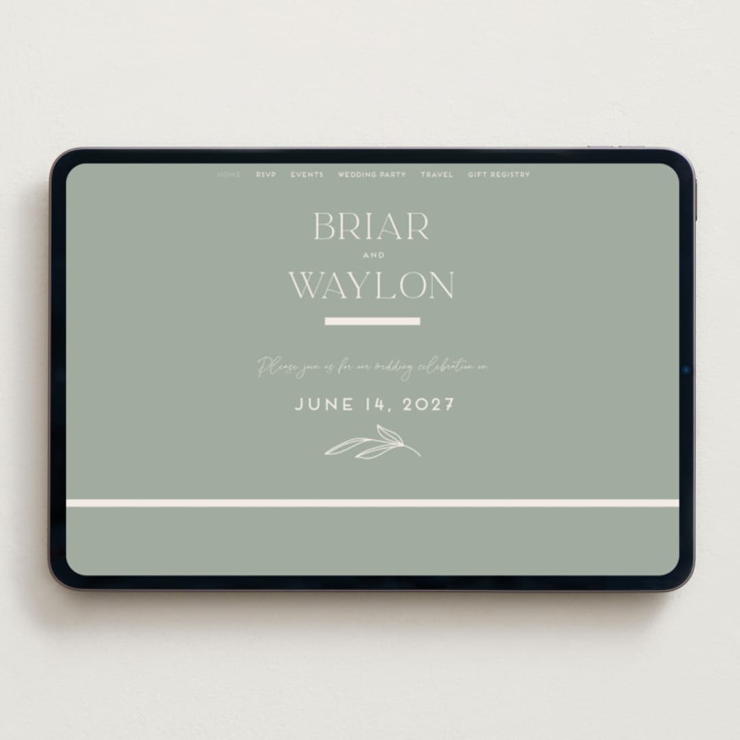 "Soft Arch" - Wedding Website in Sage by Erica Krystek - Desktop Design