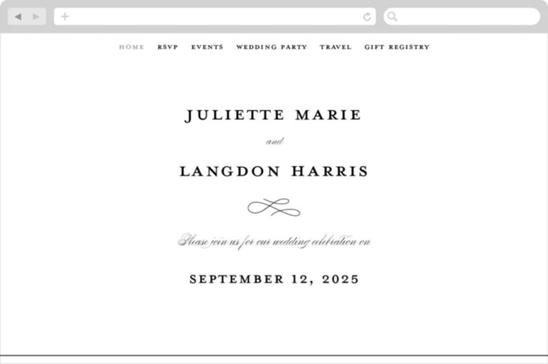 "Beyond Words" - Wedding Website in Snow by Kimberly FitzSimons - Desktop Design