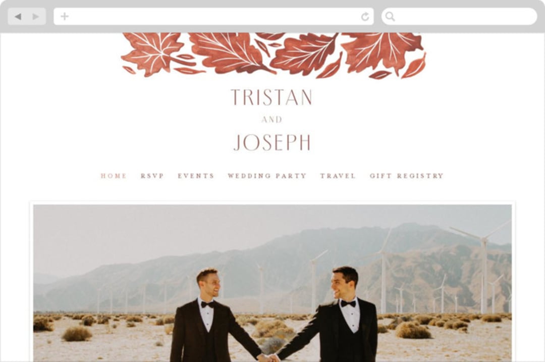 "Watercolor Fallen Leaves" - Wedding Website in Copper by Katharine Watson - Desktop Design