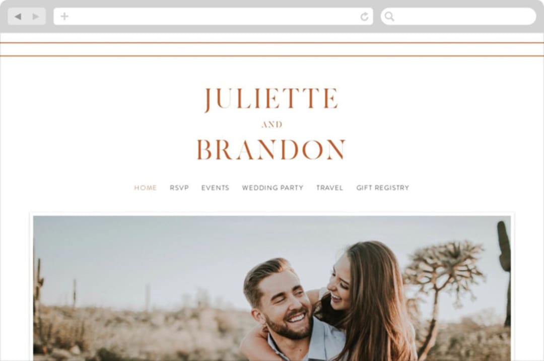 "Center Crest" - Wedding Website in Sweet Potato by Alethea and Ruth - Desktop Design