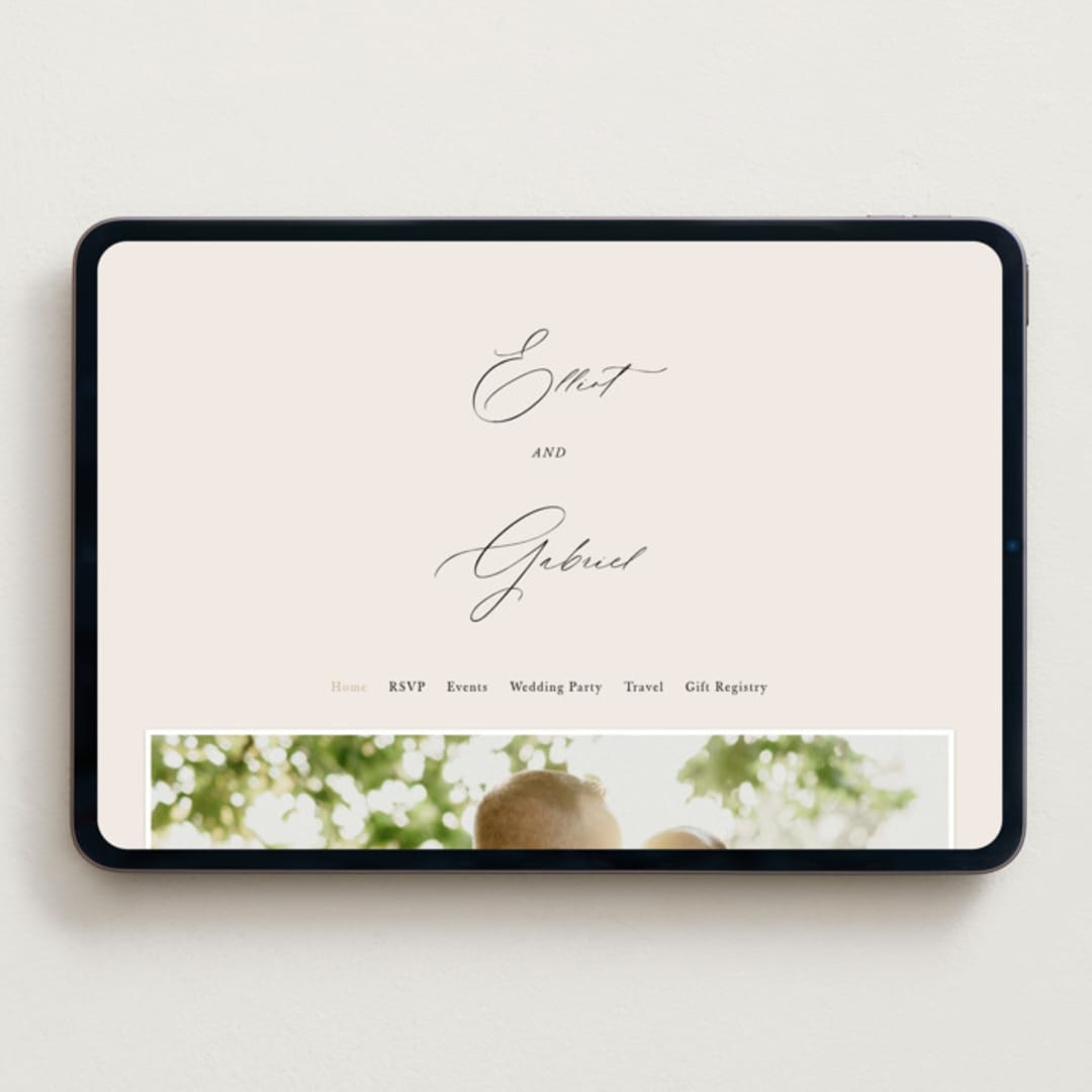 "Scripted Names" - Wedding Website in Ecru by Hooray Creative - Desktop Design