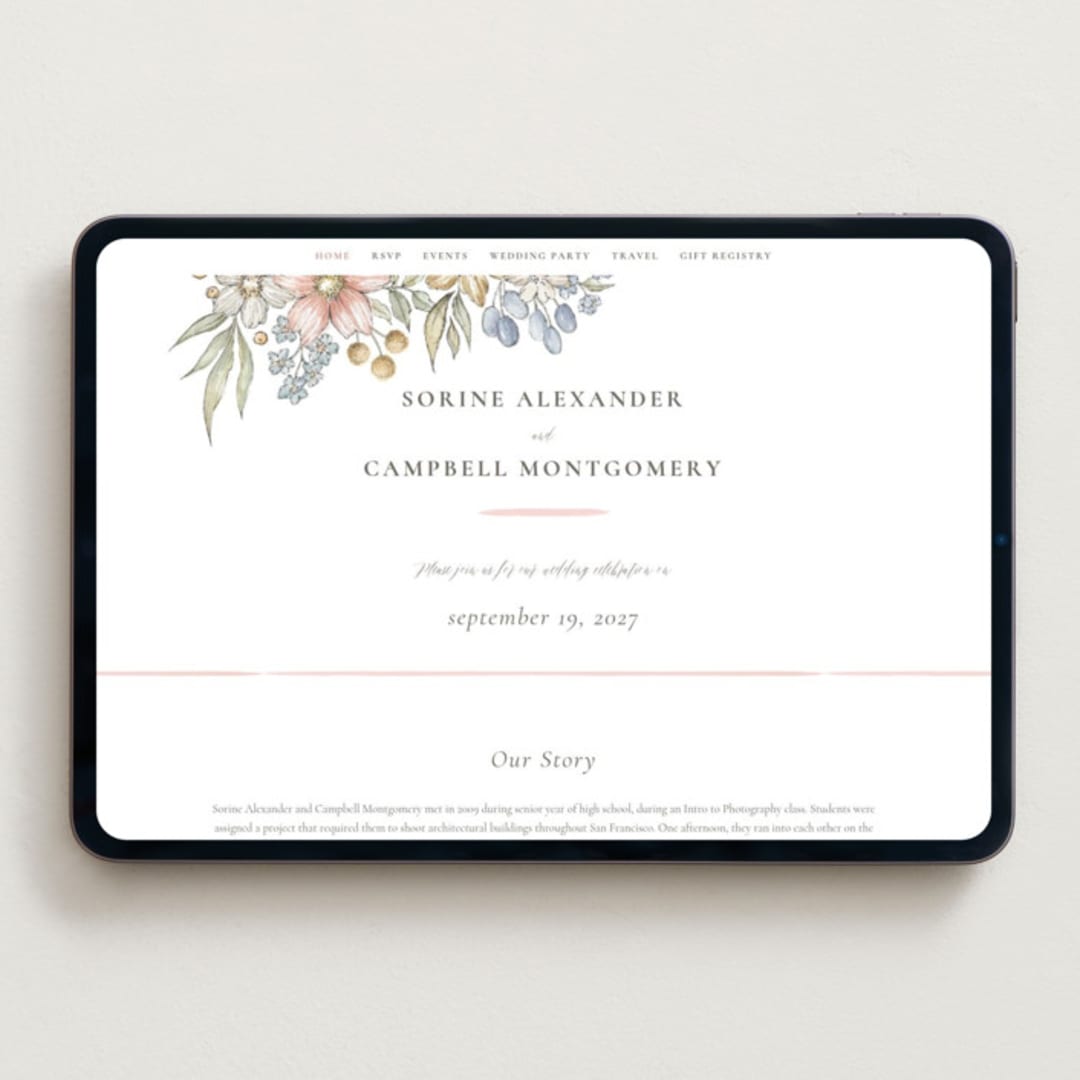 "Summer Garden" - Wedding Website in Garden Rose by Wildfield Paper Co - Desktop Design
