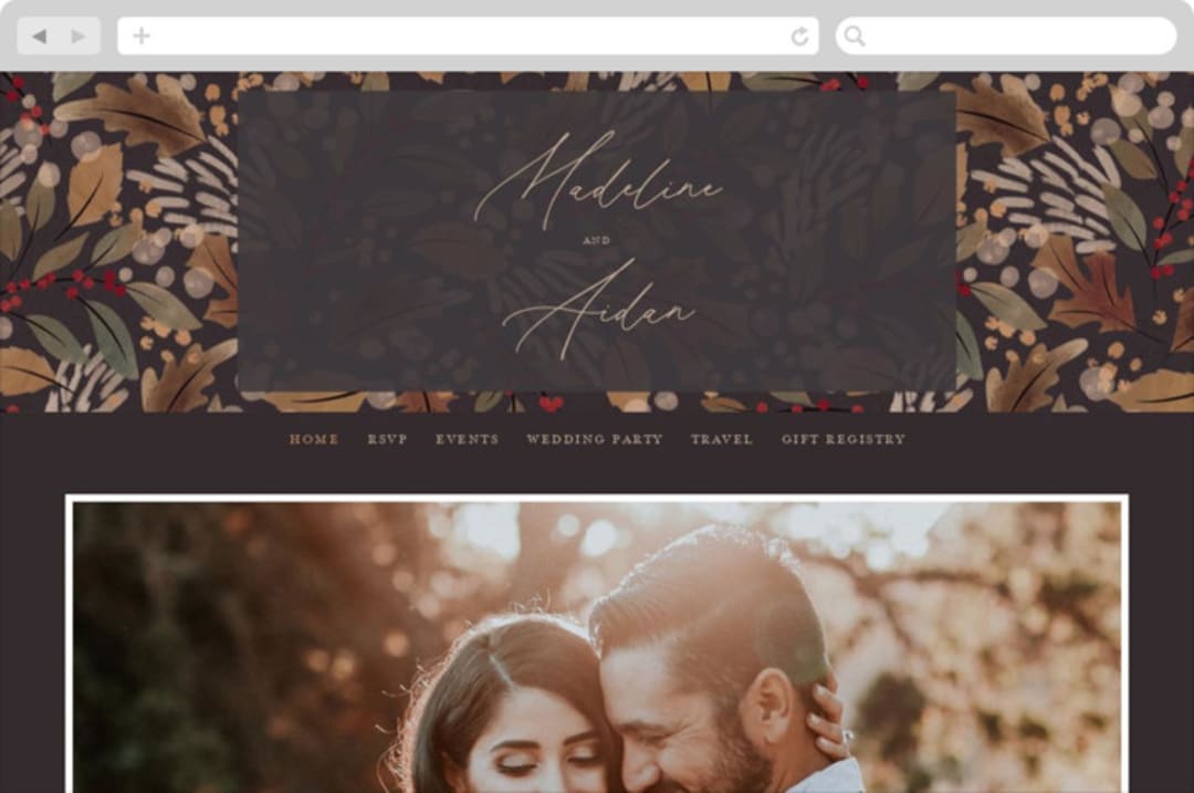 "Autumn Stroll" - Wedding Website in Moody by Erin German - Desktop Design