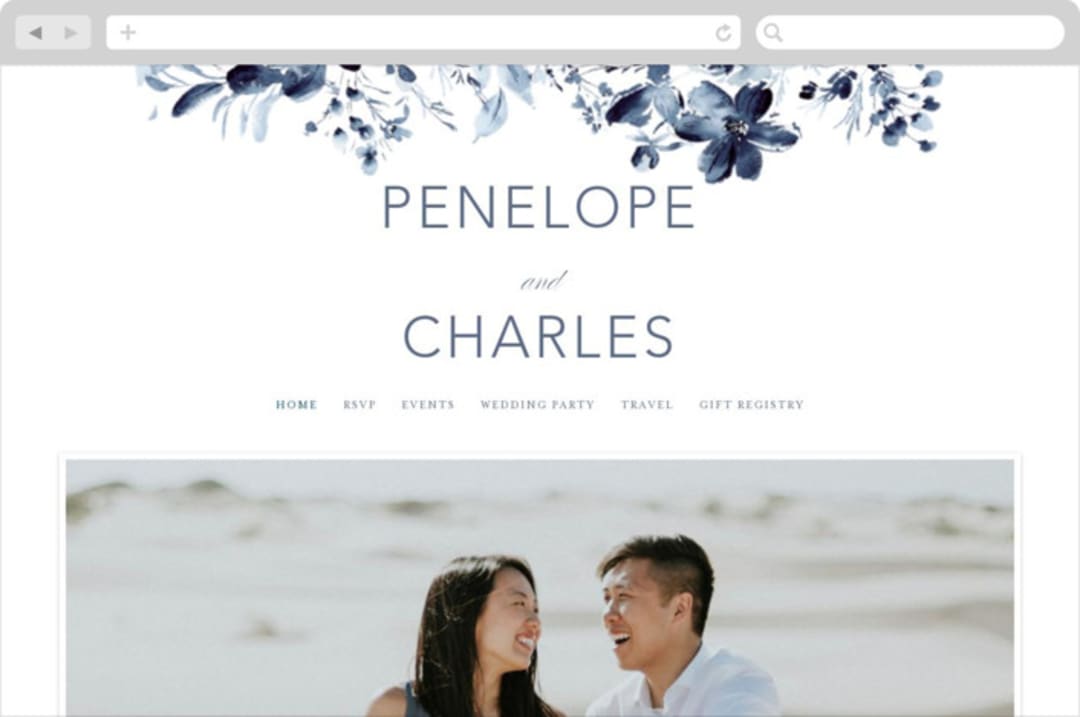 "Love Story" - Wedding Website in Indigo by Leah Bisch - Desktop Design