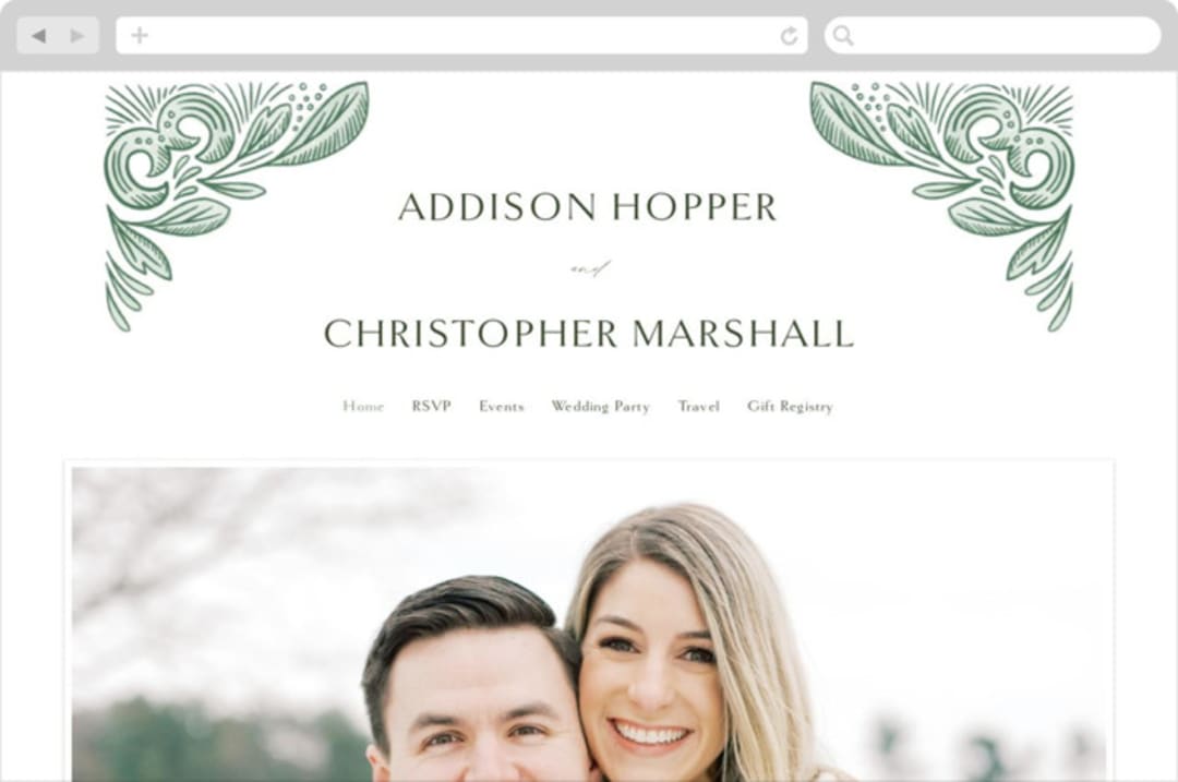 "Ornate" - Wedding Website in Sage by Jen Owens - Desktop Design
