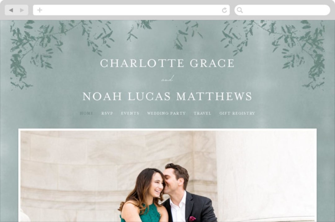 "Cascading Vine" - Wedding Website in Mist by Design Lotus - Desktop Design
