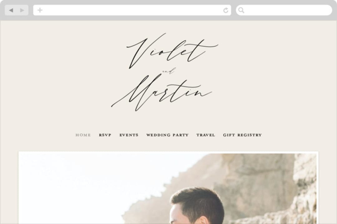 "Violet" - Wedding Website in Linen by Kelly Schmidt - Desktop Design