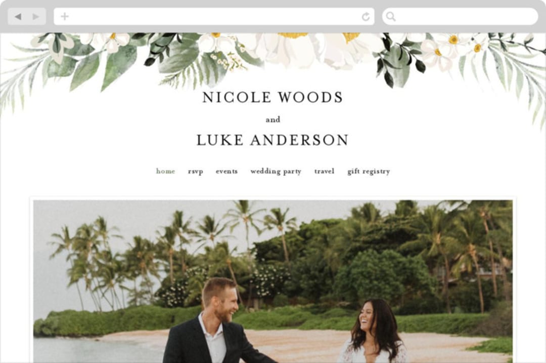 "Botanical Swag" - Wedding Website in Spring by Susan Moyal - Desktop Design