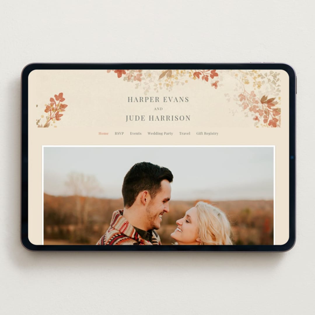 "Falling Foliage" - Wedding Website in Stone by Robert and Stella - Desktop Design
