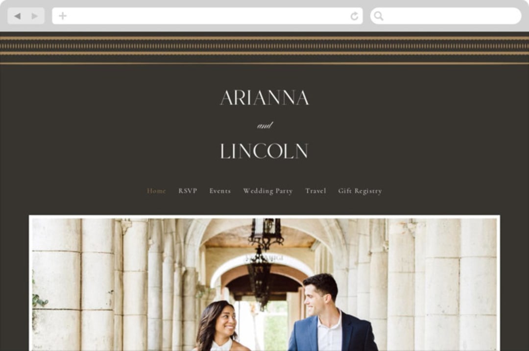 "Arabesque" - Wedding Website in Obsidian by Robert and Stella - Desktop Design