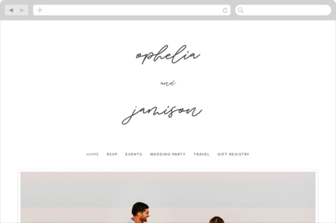 "Destination" - Wedding Website in Mist by Lori Wemple - Desktop Design