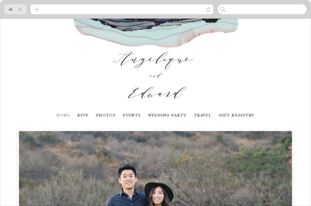 "Flow" - Wedding Website in Amethyst by Three Kisses Studio - Desktop Design