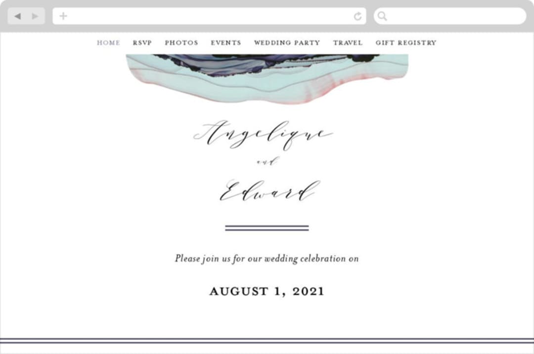 "Flow" - Wedding Website in Amethyst by Three Kisses Studio - Desktop Design