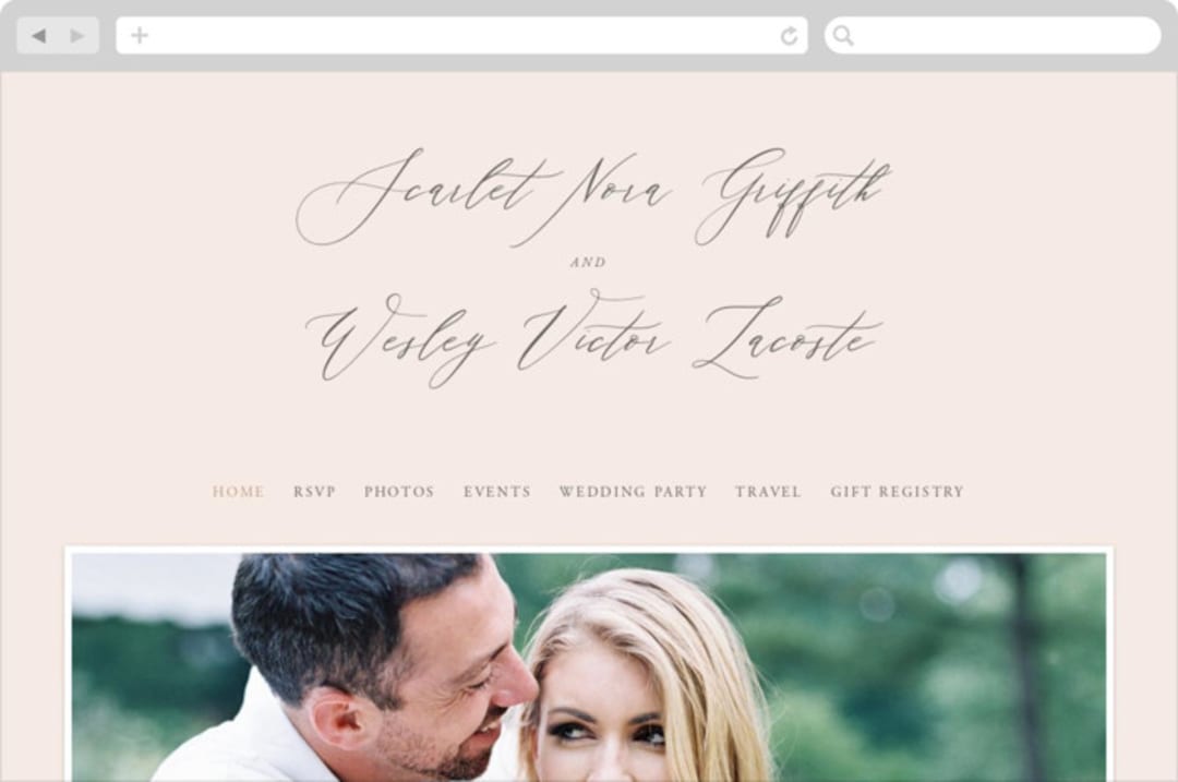 "Scarlet" - Wedding Website in Blush by Hooray Creative - Desktop Design