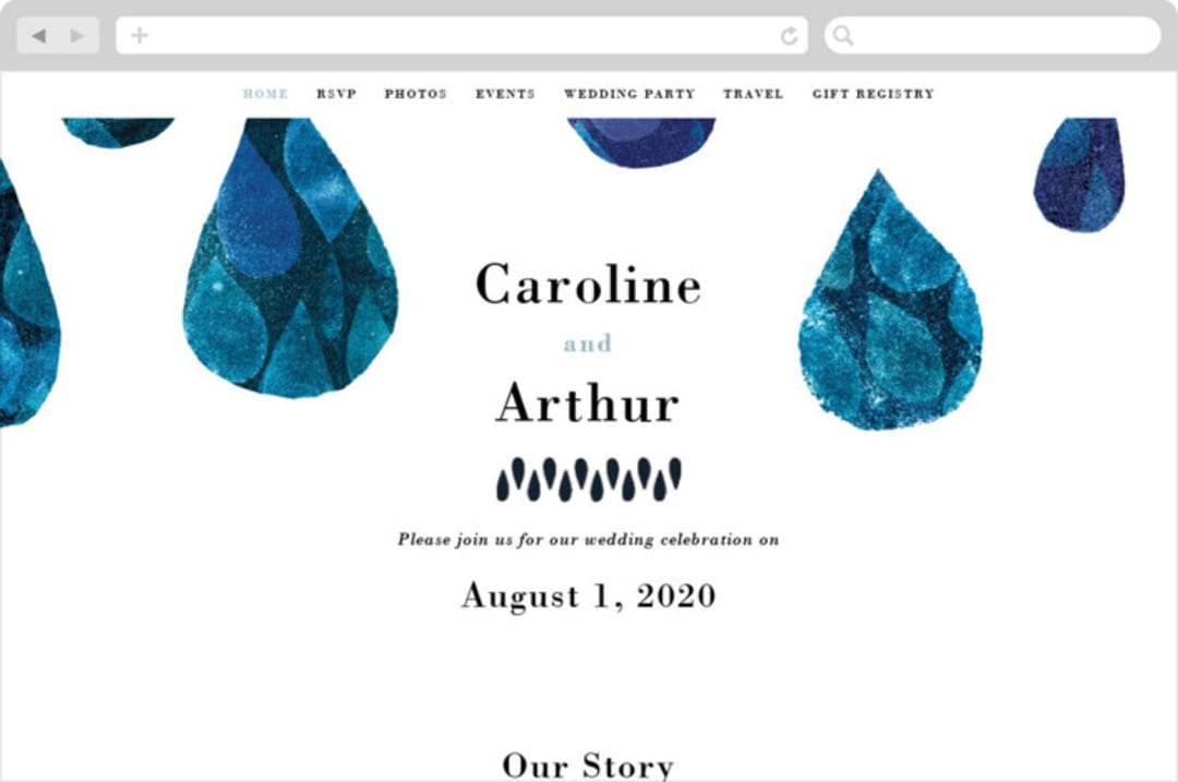 "Drops" - Wedding Website in Sea by Bethania Lima - Desktop Design