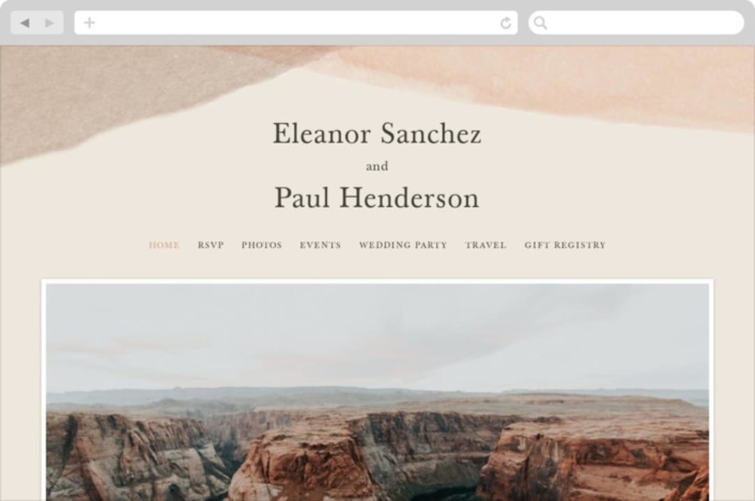 "Desert Wash" - Wedding Website in Peach by Amy Kross - Desktop Design