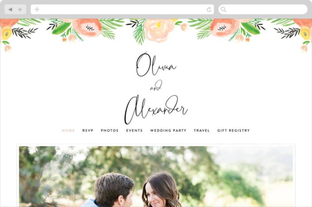 "Posie Garden Bouquet" - Wedding Website in Peach by Erika Firm - Desktop Design