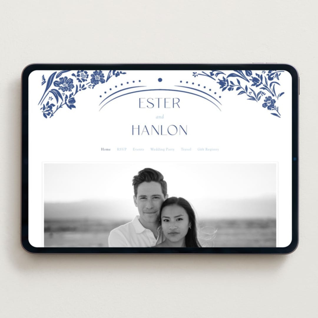 "Porcelain Garden" - Wedding Website in Lapis by Corinne Malesic - Desktop Design