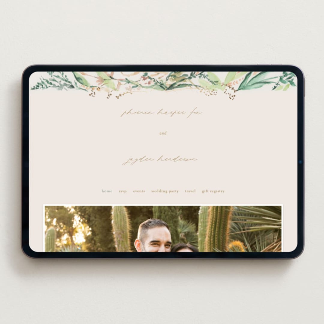 "fresh tropical" - Wedding Website in Greenery by Phrosné Barwood - Desktop Design