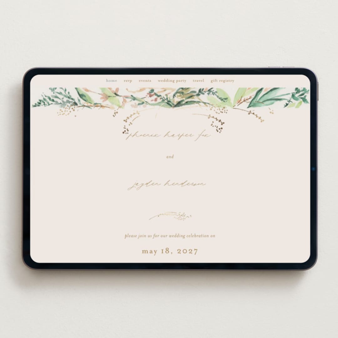 "fresh tropical" - Wedding Website in Greenery by Phrosné Barwood - Desktop Design