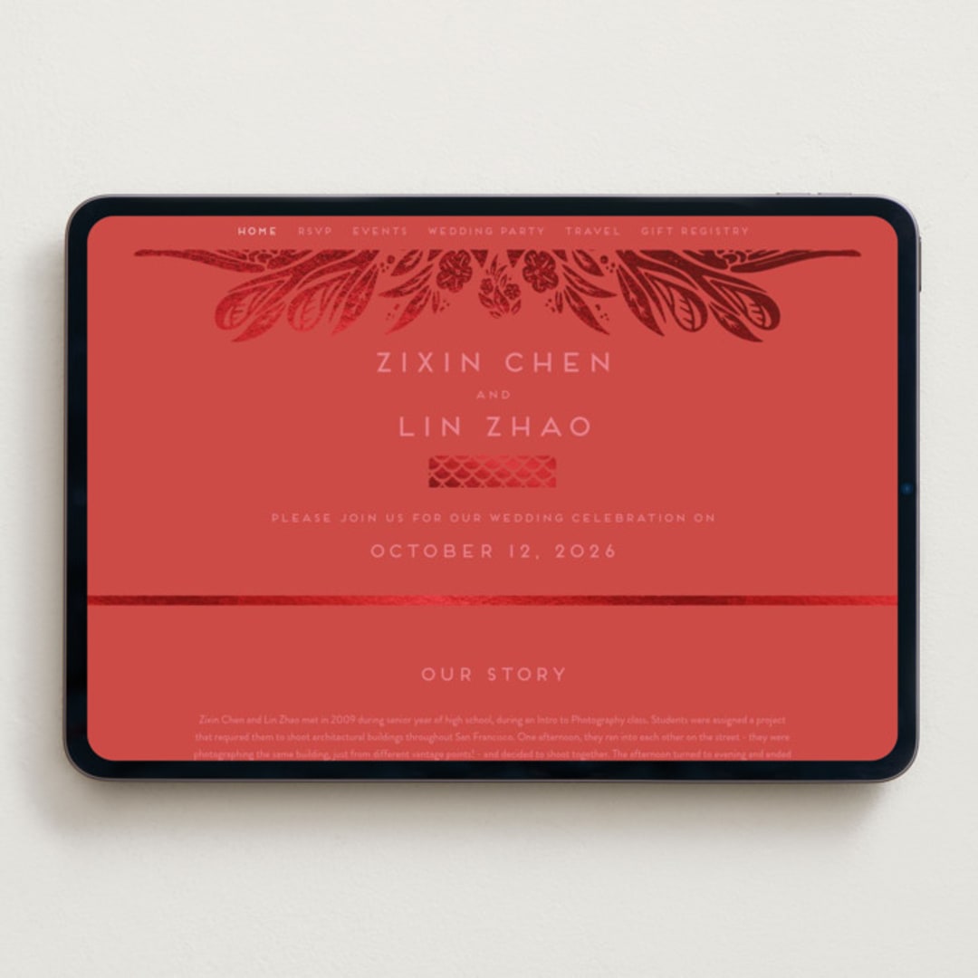 "Fiery" - Wedding Website in Ruby by Ghia Designs - Desktop Design