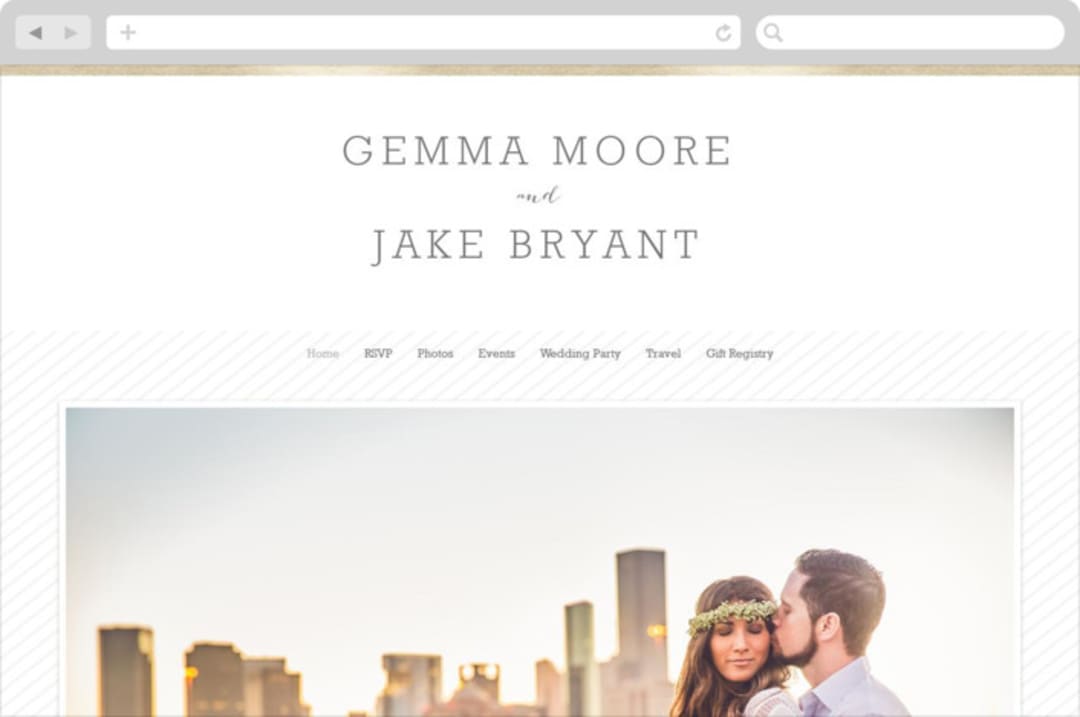 "Modern Photo Frame" - Wedding Website in Gold by Hooray Creative - Desktop Design