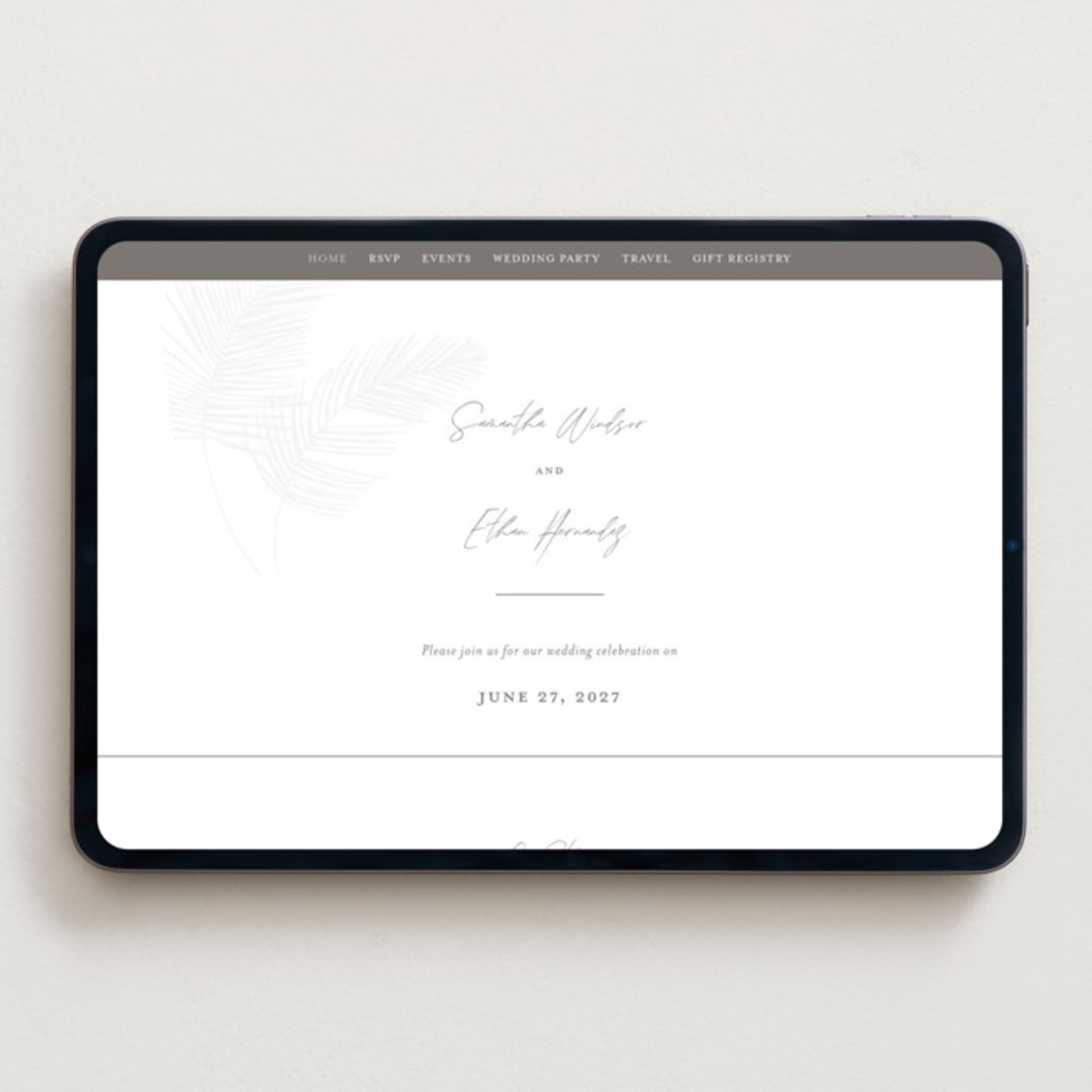"Palm Arbor" - Wedding Website in Graphite by Owl and Toad - Desktop Design