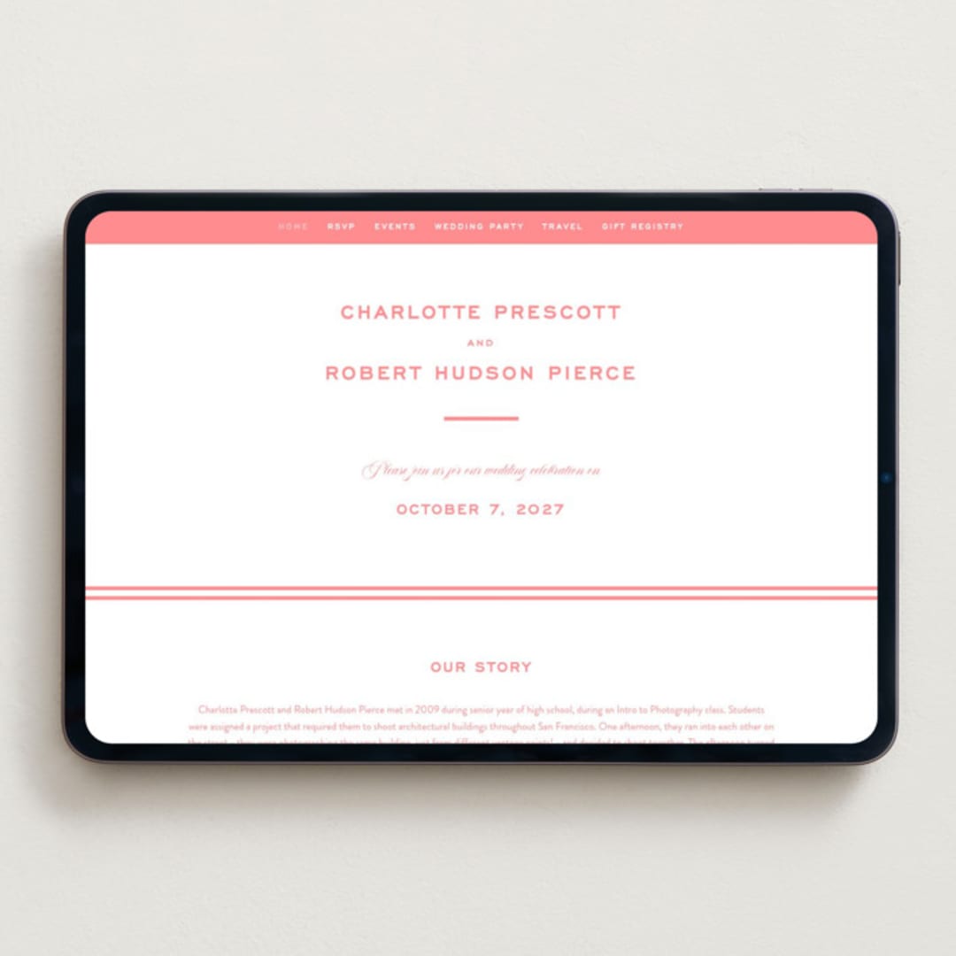 "Bowery" - Wedding Website in Rose by Megan Davis - Desktop Design