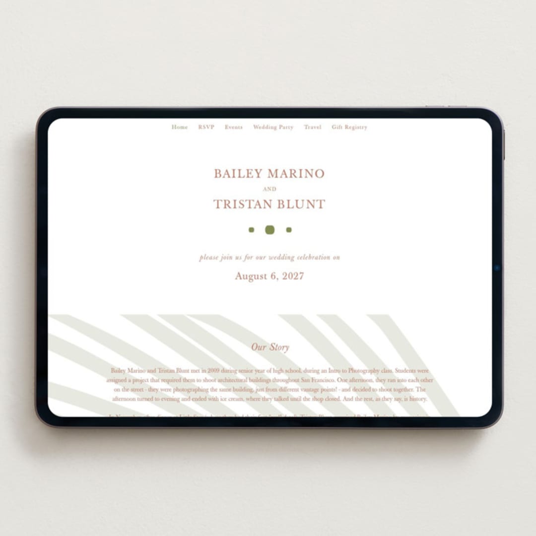 "Palm" - Wedding Website in Pistachio by Melinda Denison - Desktop Design