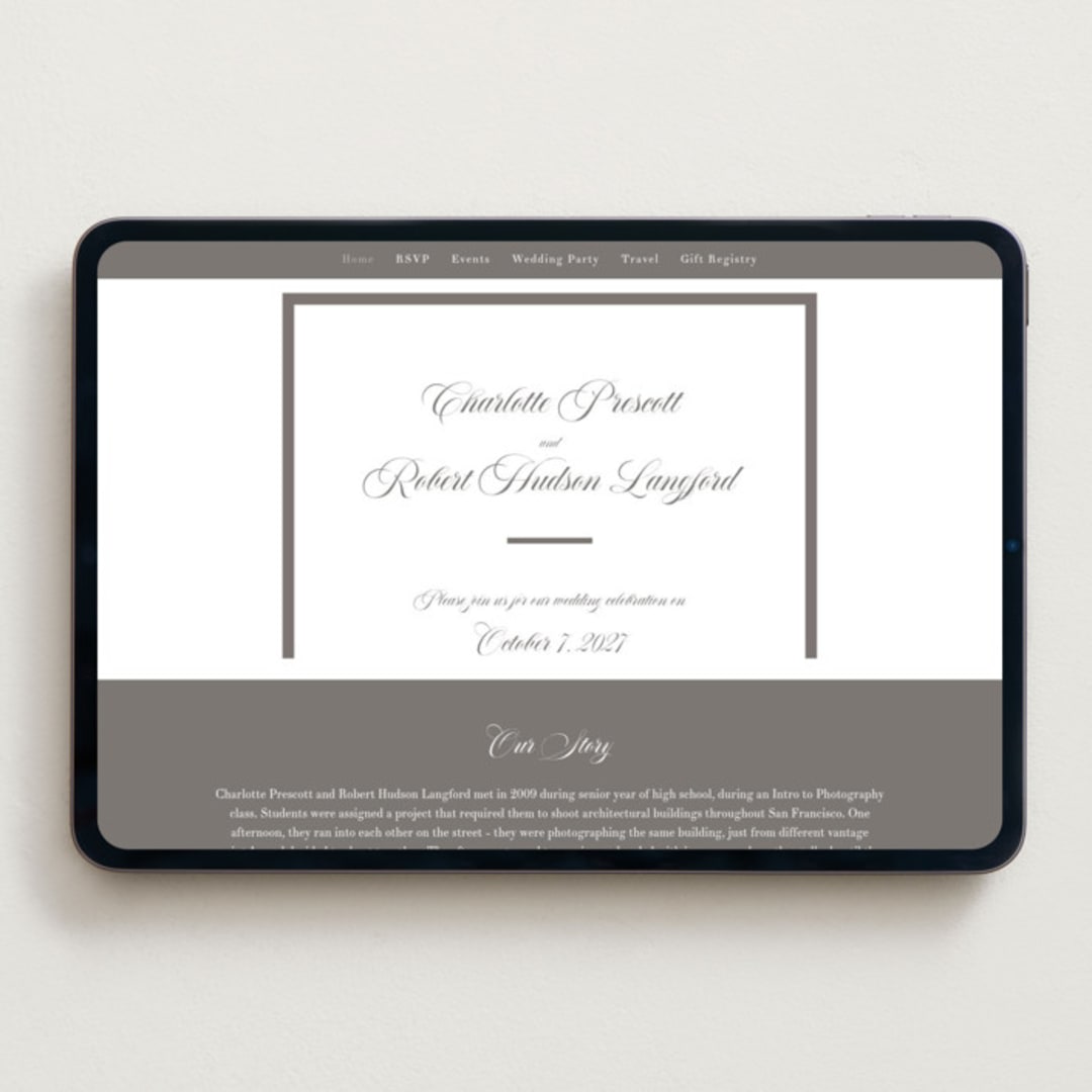 "Lowcountry" - Wedding Website in Graphite by Megan Davis - Desktop Design
