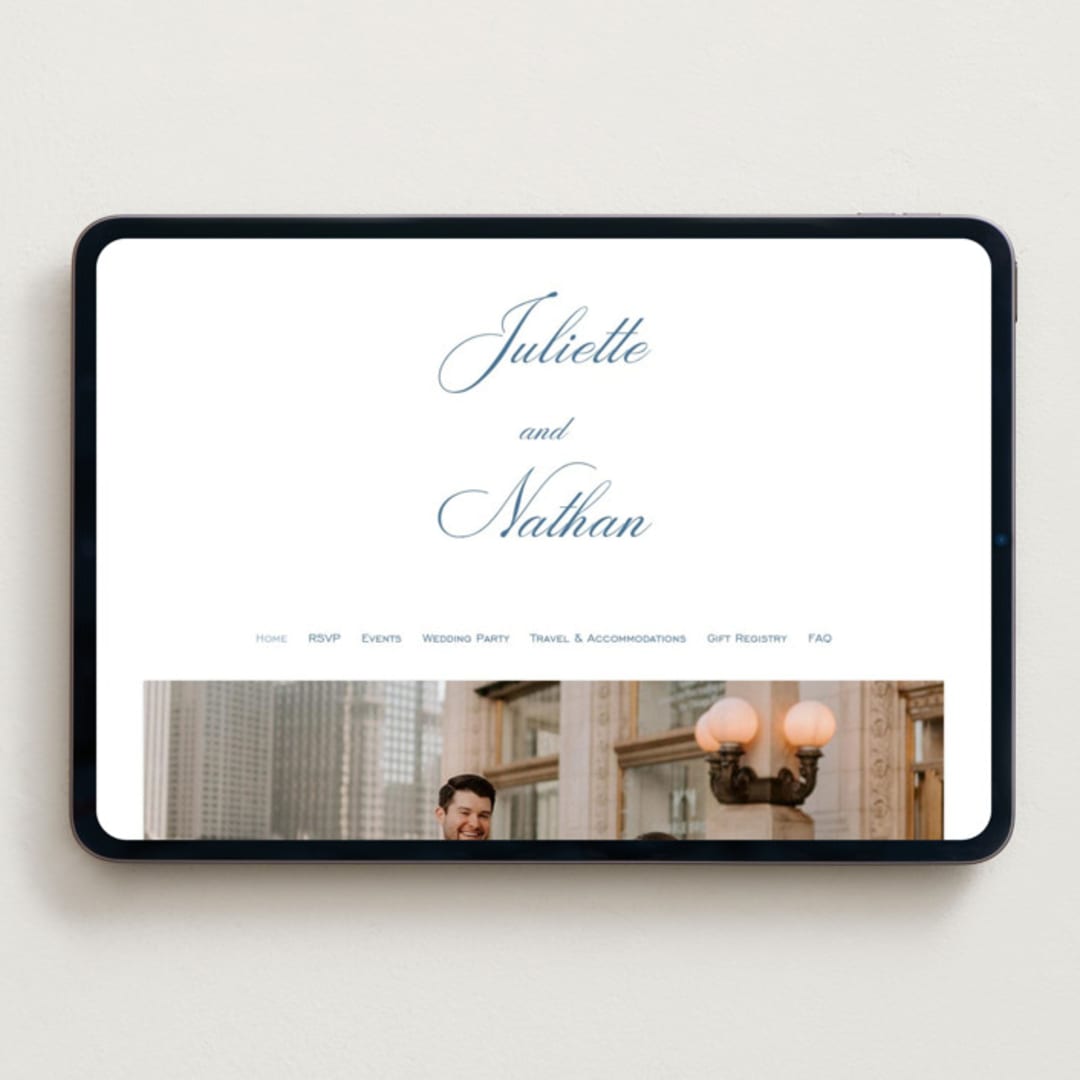 "Marenza" - Wedding Website in Bluebell by Jessica Williams - Desktop Design