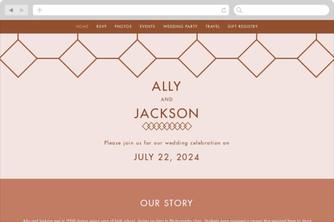 "There Will Be a Party" - Wedding Website in Terra Cotta by Amy Payne - Desktop Design