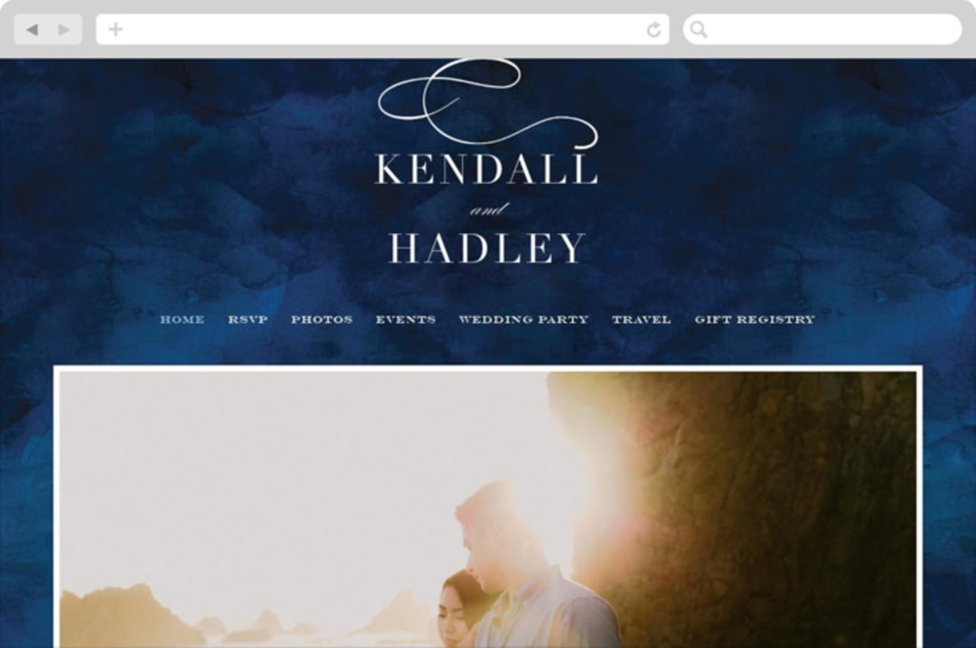 "Indigo Sea" - Wedding Website in Ocean by Kelly Schmidt - Desktop Design