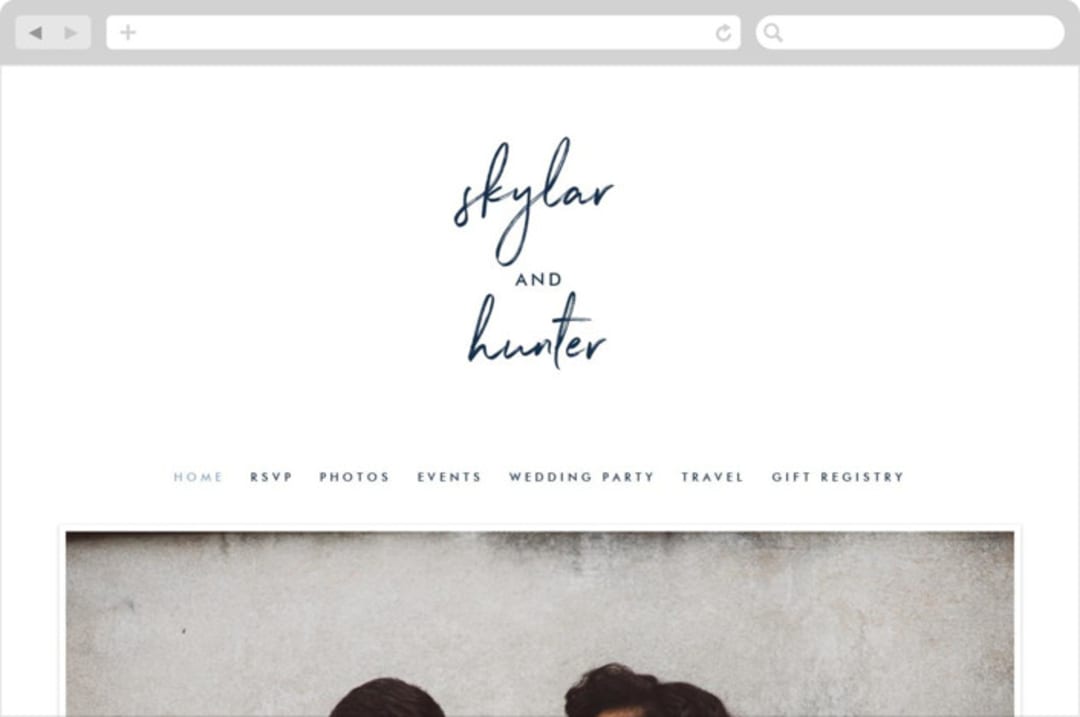 "Funky Names" - Wedding Website in Navy by Phrosné Barwood - Desktop Design