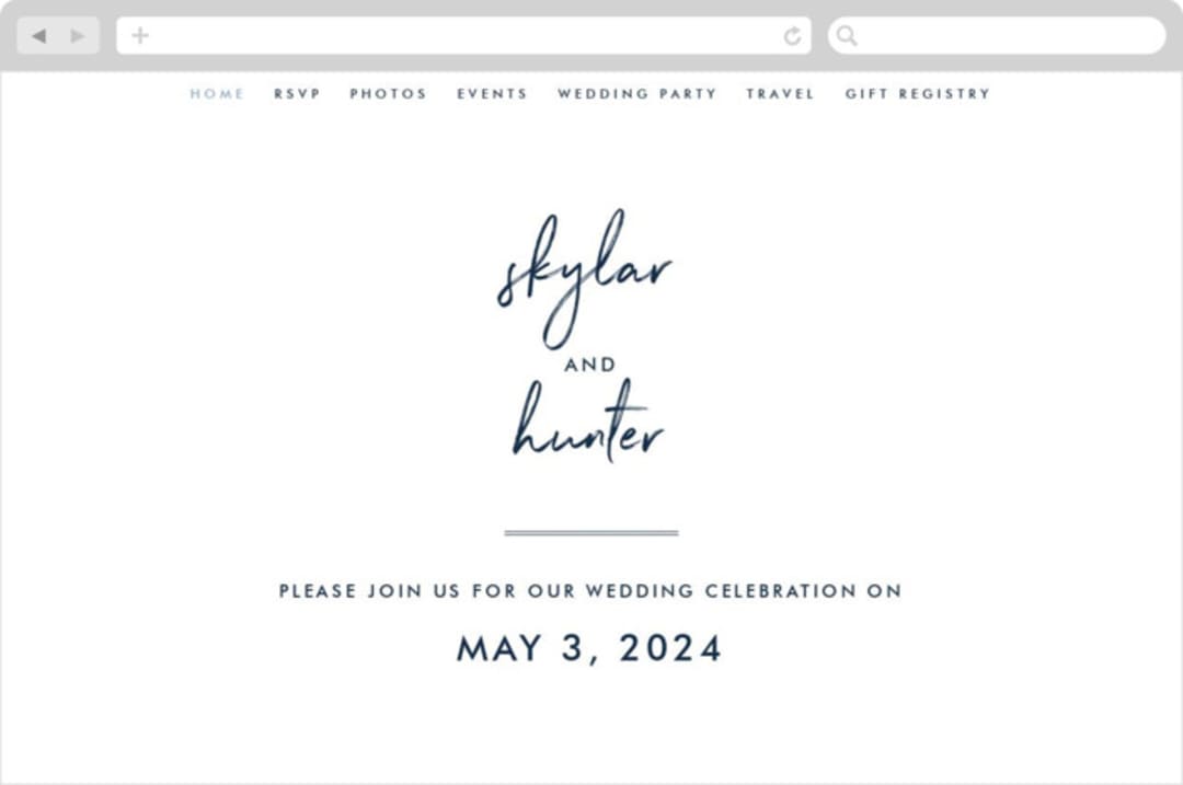 "Funky Names" - Wedding Website in Navy by Phrosné Barwood - Desktop Design