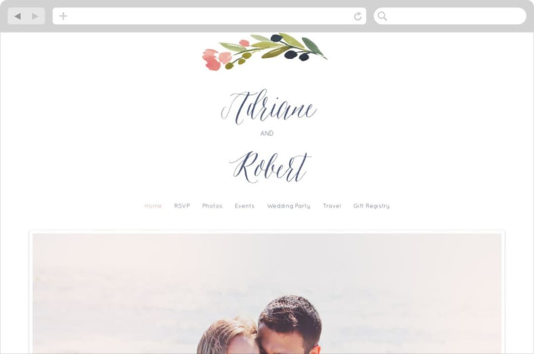"Watercolor Wreath" - Wedding Website in Grapefruit by Yao Cheng Design - Desktop Design