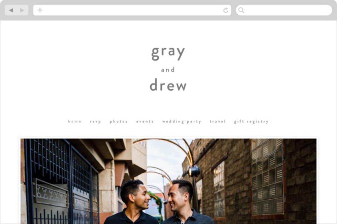 "Very Plain" - Wedding Website in Gravel by Phrosné Barwood - Desktop Design