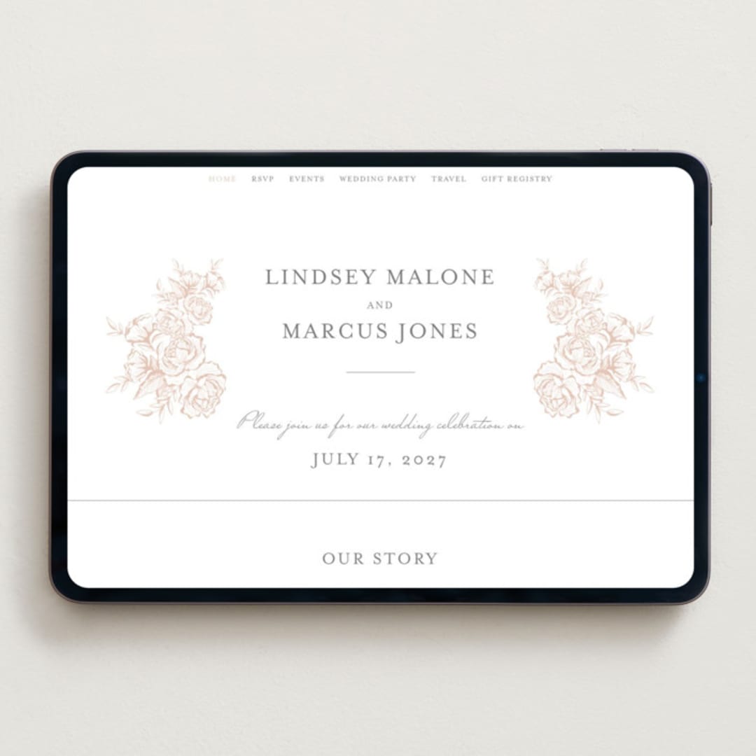 "In Bloom" - Wedding Website in Latte by Jennifer Postorino - Desktop Design