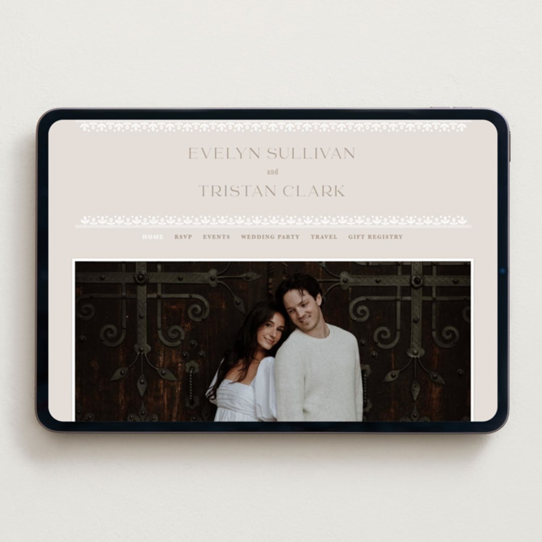 "Lace Trim" - Wedding Website in Cream by Kristen Smith - Desktop Design
