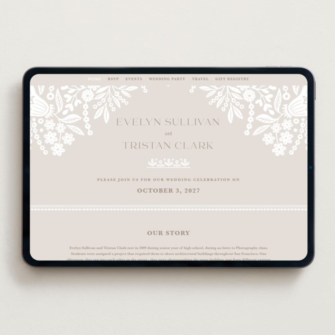 "Lace Trim" - Wedding Website in Cream by Kristen Smith - Desktop Design
