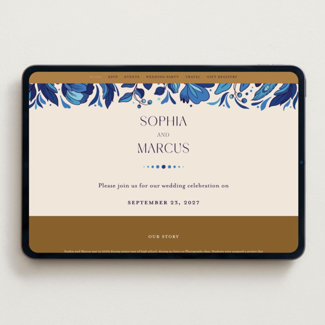 "Gilded" - Wedding Website in Cerulean by GeekInk Design - Desktop Design