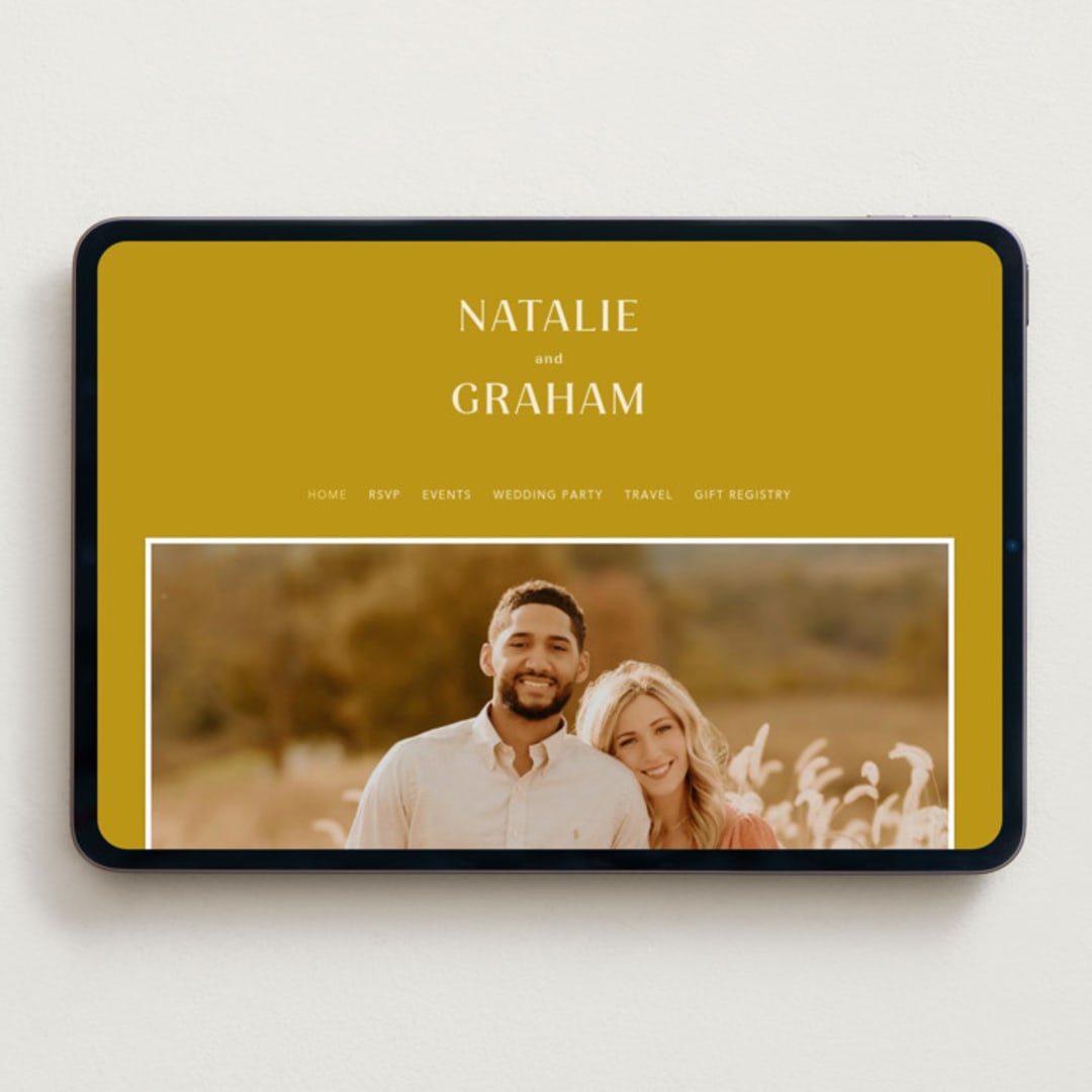 "Swoop" - Wedding Website in Marigold by Stacey Day - Desktop Design