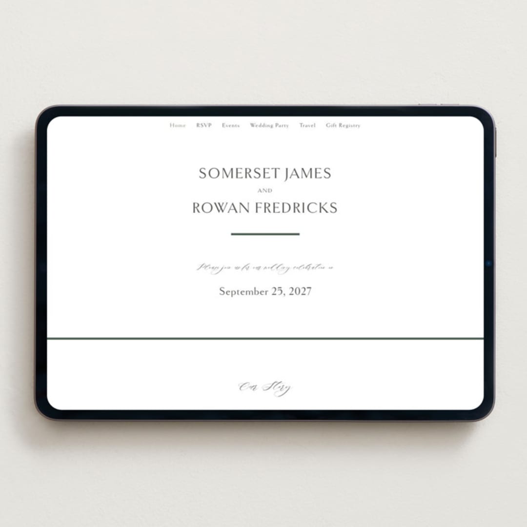 "Somerset" - Wedding Website in Evergreen by Melanie Kosuge - Desktop Design