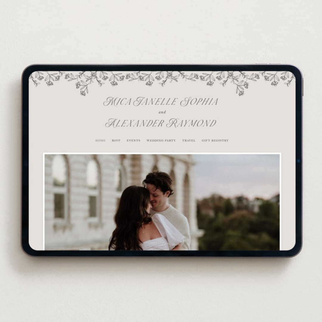 "etched floral" - Wedding Website in Stone by Phrosné Barwood - Desktop Design