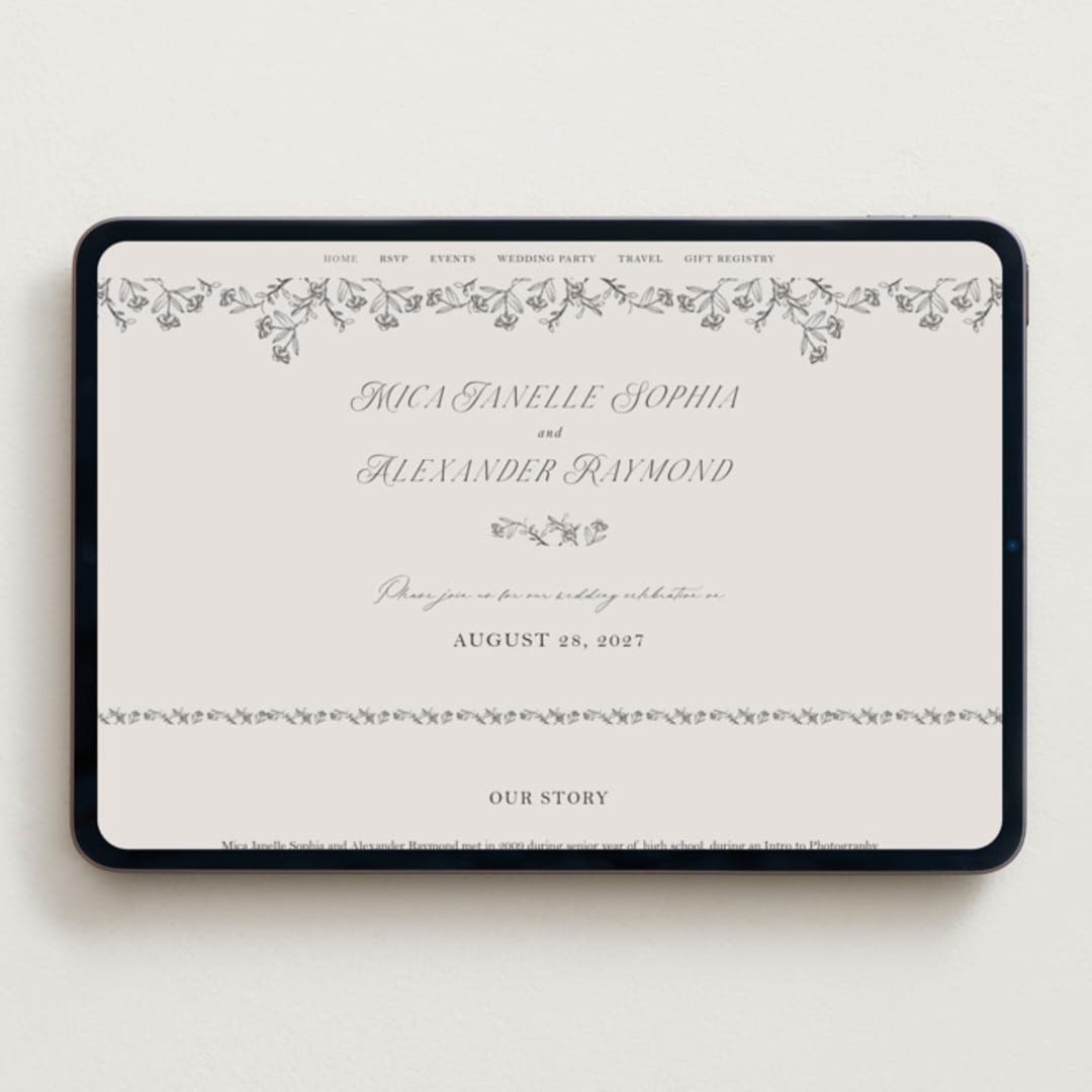 "etched floral" - Wedding Website in Stone by Phrosné Barwood - Desktop Design