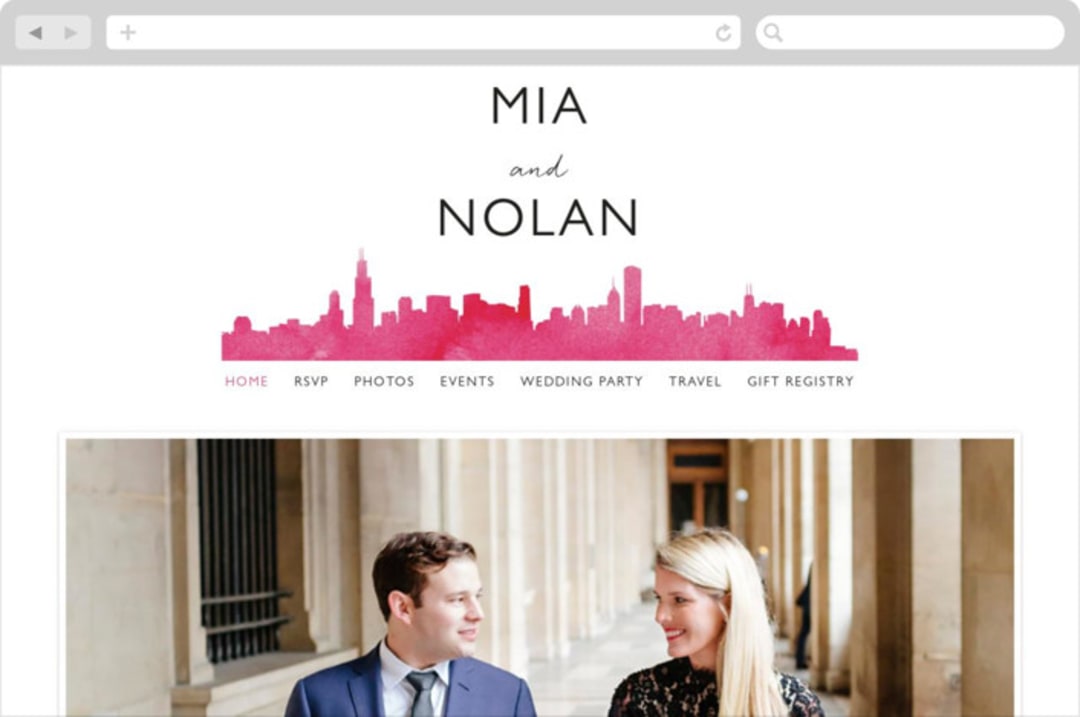 "Skyline Chicago" - Wedding Website in Magenta by Laura Condouris - Desktop Design