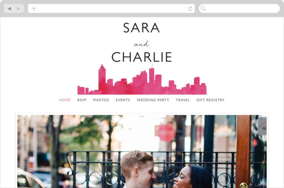 "Skyline Atlanta" - Wedding Website in Magenta by Laura Condouris - Desktop Design