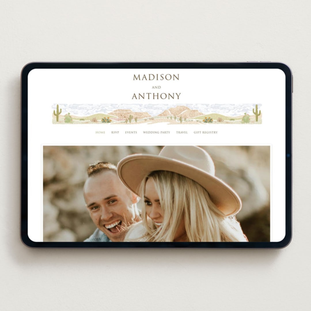 "Westward" - Wedding Website in Sandstone by Paper Sun Studio - Desktop Design