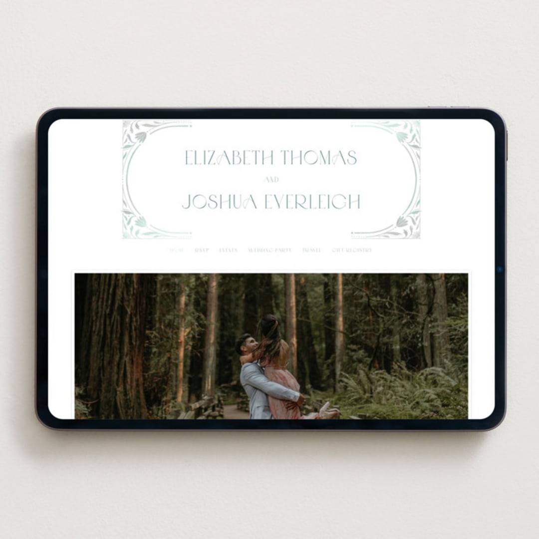 "Nouveau Frame" - Wedding Website in Seafoam by Ashley DeMeyere - Desktop Design